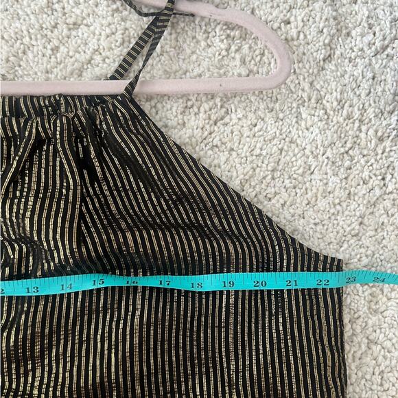 Madewell Silk Blend Metallic Gold Black Striped High Neck Tank Top Size 6 - Picture 9 of 10